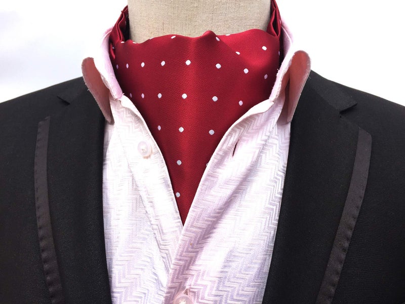 Elfeves Men's Burgundy Red Self Cravat Tie Polka Dot Satin Ascot for Wedding Anniversary Party - Image 2